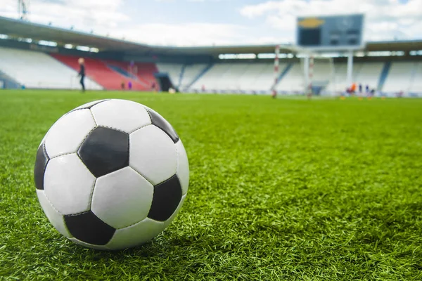 Bal Gras Van Stadion Voetbal Achtergrond Van Een Veld — Stockfoto