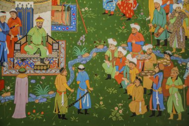 Taşkent, Özbekistan - 12 Ekim 2016: sultan halı üzerinde bir taht üzerinde