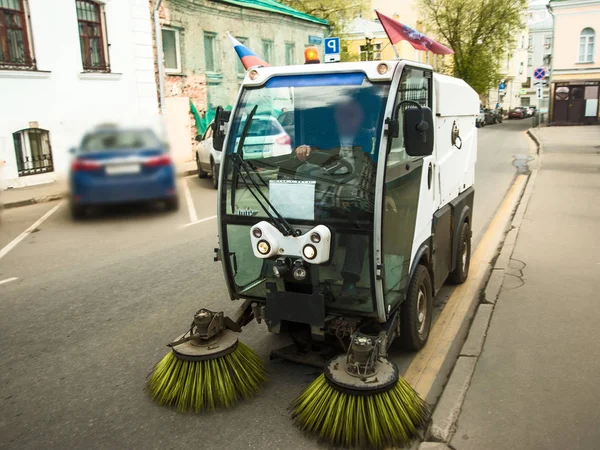 Municipal Car Cleaning Roads Sidewalks Outdoors Moscow City — Stock Photo, Image