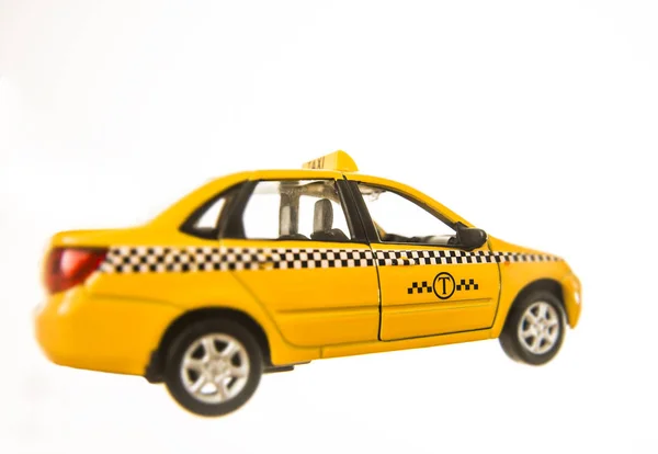 Jouet Jaune Modèle Voiture Taxi Isolé Sur Fond Blanc — Photo