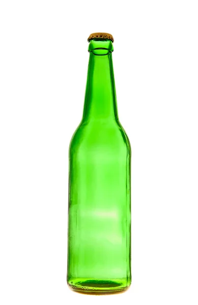 Sozinho Garrafa Cerveja Verde Com Cortiça Metal Isolado Fundo Branco — Fotografia de Stock