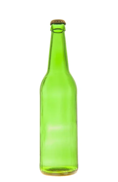 Один Один Зеленый Бутылку Пива Металлической Пробки Изолированные Белом Фоне — стоковое фото
