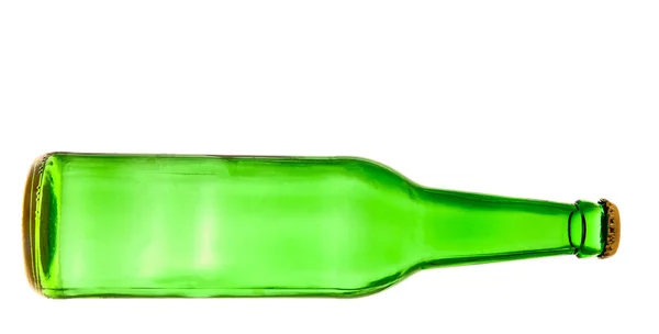 Eine Allein Grüne Bierflasche Mit Metallkorken Isoliert Auf Weißem Hintergrund — Stockfoto