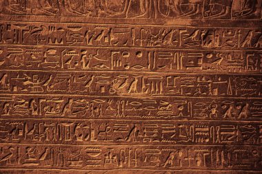 Vienna, Avusturya - Kasım 08,2017: Mısır tanrıları ve Firavunlar. Eski bir Mısır tapınağının dış duvardaki hiyeroglif oymalar