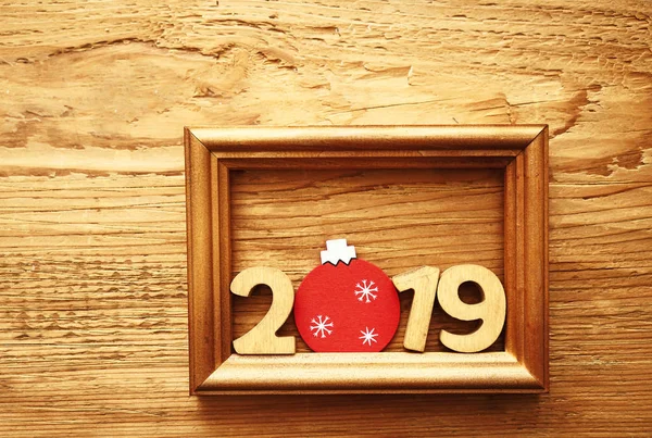 2019 Felice Anno Nuovo Numero Legno Cornice Sfondo Tavolo Legno — Foto Stock