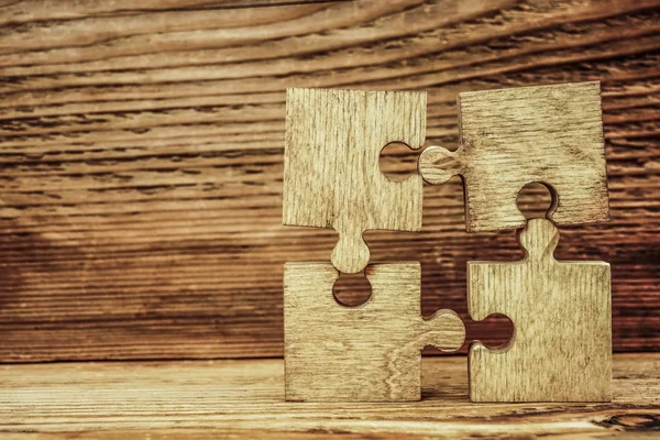 Quattro Pezzi Puzzle Legno Concetto Connessione Persone — Foto Stock