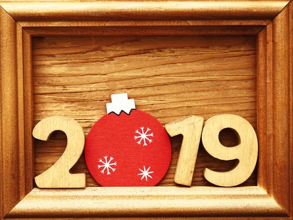 Новым 2019 Годом Деревянное Число Рамке Фоне Деревянного Стола — стоковое фото