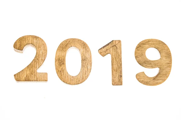 Feliz Ano Novo 2019 Texto Madeira Calendário 2019 Número Madeira — Fotografia de Stock