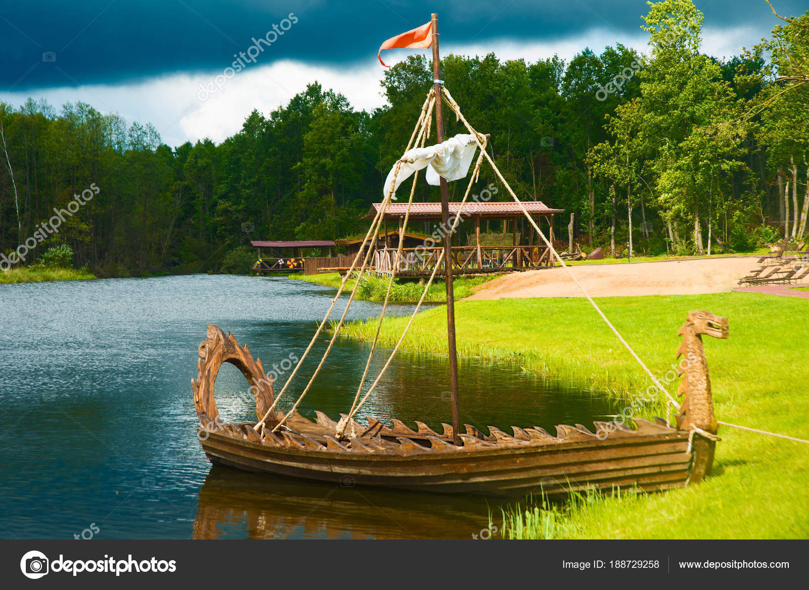 Longship Viking Longboat Drakkar Boat Viking Transport Ship Stock Photo