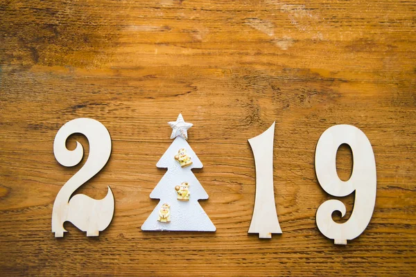 2019 Счастливого Нового Года Фоне Настоящего Дерева Листовок Плакатов Приглашений — стоковое фото