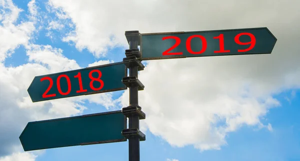 2019 Ευτυχισμένο Νέο Έτος Πινακίδες Πινακίδα — Φωτογραφία Αρχείου