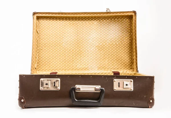 Klassieke Koffer Zaak Voor Reizigers Met Cover Geïsoleerd Witte Achtergrond — Stockfoto