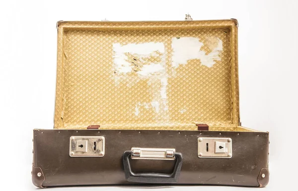 Klassieke Koffer Zaak Voor Reizigers Met Cover Geïsoleerd Witte Achtergrond — Stockfoto