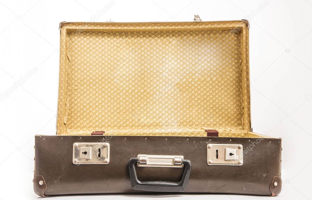 Classic suitcase, case for  travelers with the cover   isolated on white background 