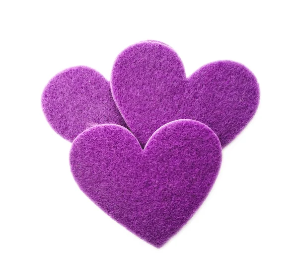 Три Фиолетовых Сердца Белом Фоне — стоковое фото