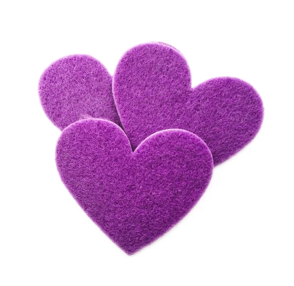 Tres Corazones Violetas Aislados Sobre Fondo Blanco —  Fotos de Stock