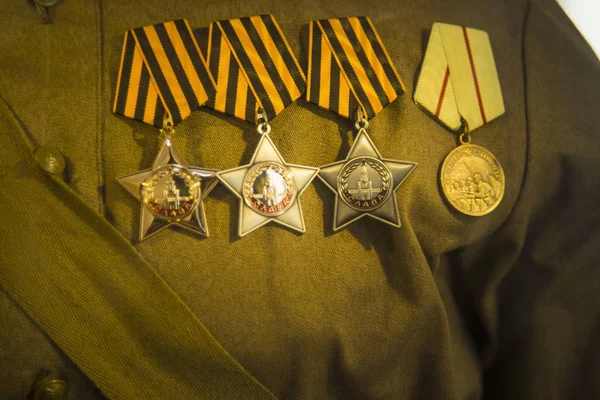 Olika Utmärkelser Och Medaljer Den Ryska Armén Som Enhetliga Minnet — Stockfoto