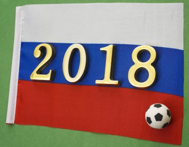 FIFA Dünya Kupası 2018 yılında Rusya ve Rus bayrağı. Yeşil kağıt arka plan