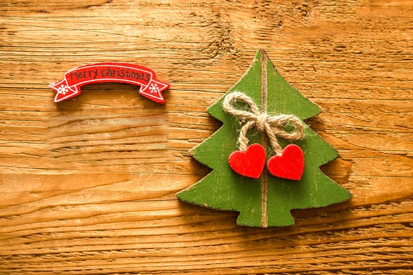 Árbol Navidad Verde Sobre Fondo Textura Madera Estilo Retro Antiguo —  Fotos de Stock