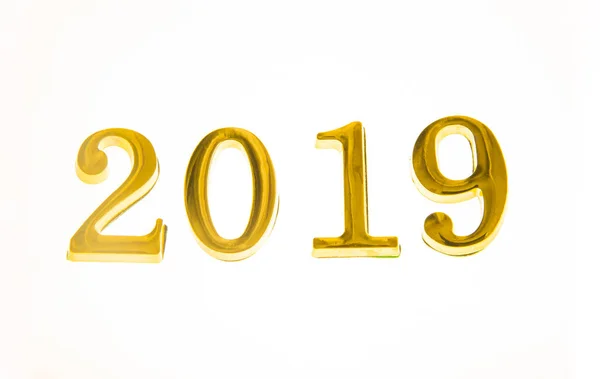 2019 Feliz Año Nuevo Número Oro Aislado Sobre Fondo Blanco —  Fotos de Stock