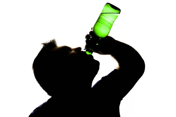 Depressief Young Man Met Alcoholverslaving Geïsoleerd Witte Achtergrond — Stockfoto