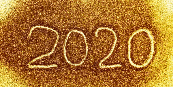 Card with text Happy 2020 New Year of golden glitter on white pa — Stock Photo, Image