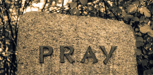 Word Pray Made Vintage Lead Letterpress Type Granite Stone Background — Stock Photo, Image