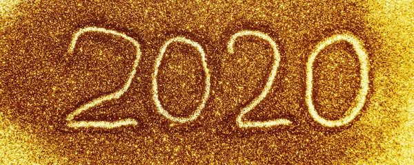 Card Text Happy 2020 New Year Golden Glitter White Paper — ストック写真