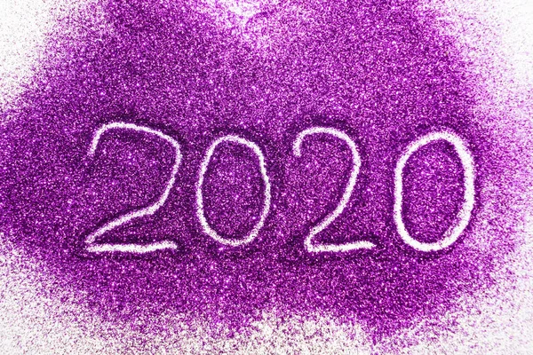 Card Text Happy 2020 New Year Purple Glitter White Paper — ストック写真