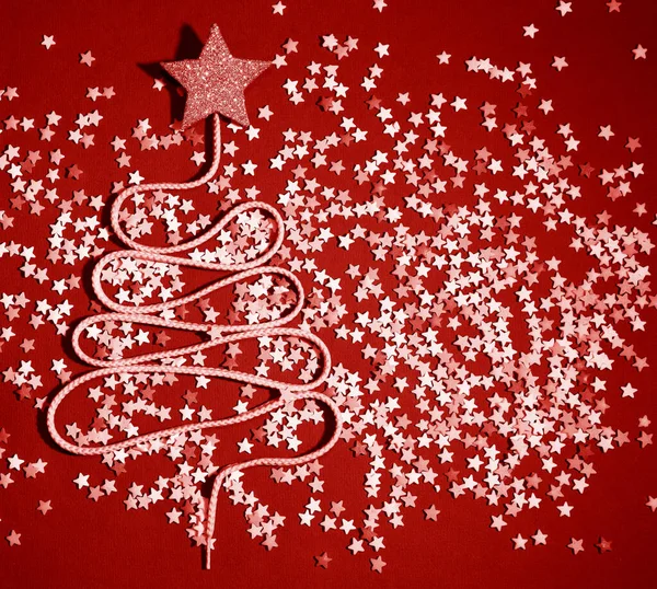 Árvore Natal Muito Confete Colorido Rendas Textura Madeira Estilo Vintage — Fotografia de Stock
