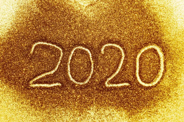 Card with text Happy 2020 New Year of golden glitter on white pa — ストック写真