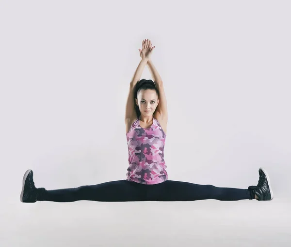 Mujer Bailarina Saludable Disfrutando Del Ejercicio Físico Manos Arriba Disparo — Foto de Stock