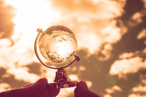 Cityscape Photography Clear Glass Crystal Ball Dramatic Clouds Sky Globe — Stock Photo, Image