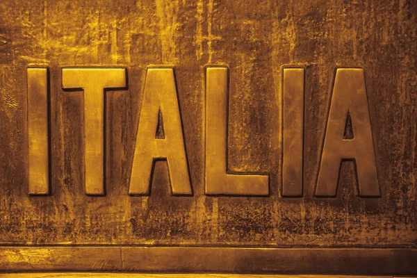 Italia Testo Texture Metallica Sfondo Concetto Istruzione Sfondo Parola Italua — Foto Stock