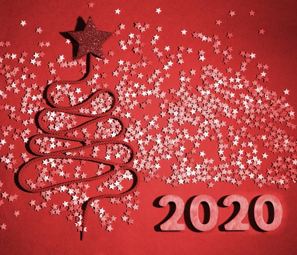 2020 Christmas Tree Lot Confetti Lace Vintage Style Wooden Texture — Stock Photo, Image