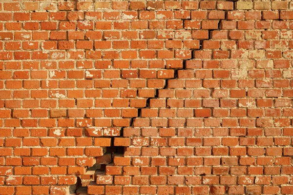 Muro Mattoni Rossi Incrinato Mattone Muro Sfondo Struttura Del Vecchio — Foto Stock