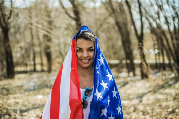 Pretty Girl American Flag Smiling — Stock Photo, Image