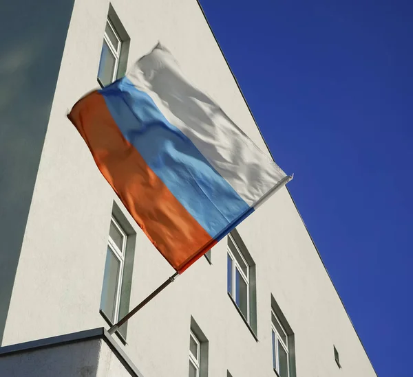 Bandera Nacional Federación Rusa Pared Del Edificio —  Fotos de Stock