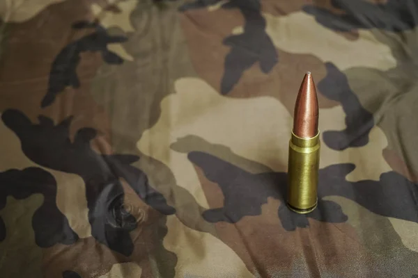 One Bullet Khaki Background Dangerous Tools War — Stockfoto