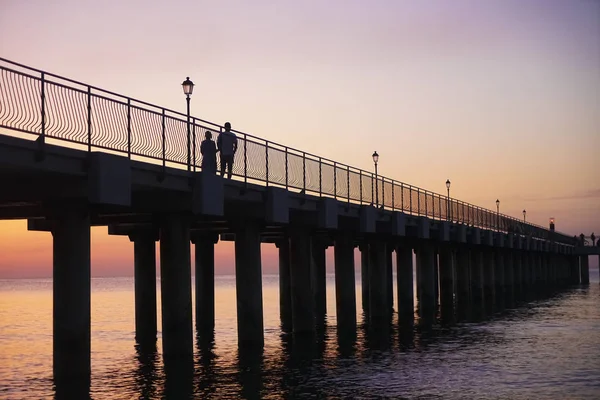 Alba Colorata Sul Nuovo Ponte Moderno Mar Baltico Nuovo Ponte — Foto Stock