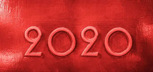 Creatief Ontwerp Gelukkig Nieuwjaar Metaalnummer 2020 Ontwerp Groene Houten Ondergrond — Stockfoto