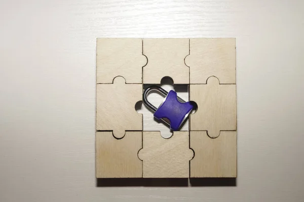 lock  inside jigsaw puzzle. business security concept.