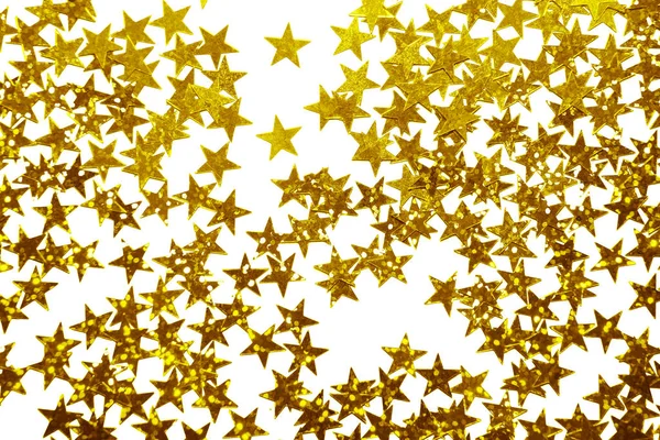 Gyllene Gula Stjärnor Glitter Isolerad Vit Bakgrund Festlig Semester Ljus — Stockfoto