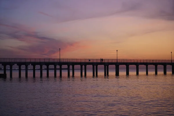 Alba Colorata Sul Nuovo Ponte Moderno Mar Baltico Nuovo Ponte — Foto Stock