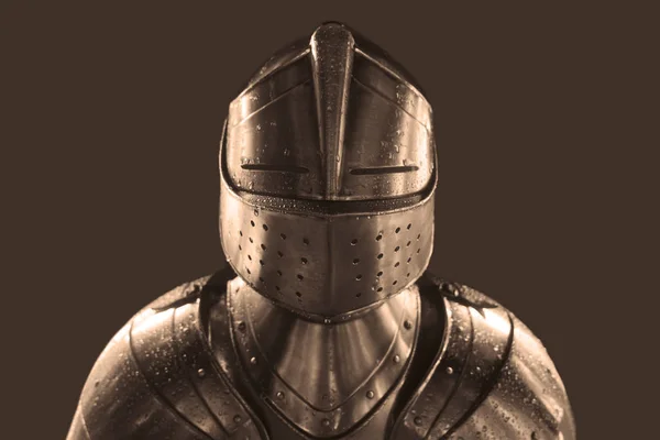 Knight Shining Armor Detail Metal Helmets Medieval Warrior Isolated White — Stockfoto