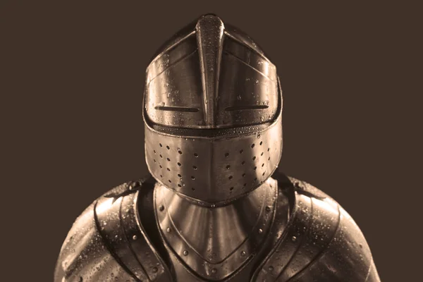 Knight Shining Armor Detail Metal Helmets Medieval Warrior Isolated White — Stockfoto