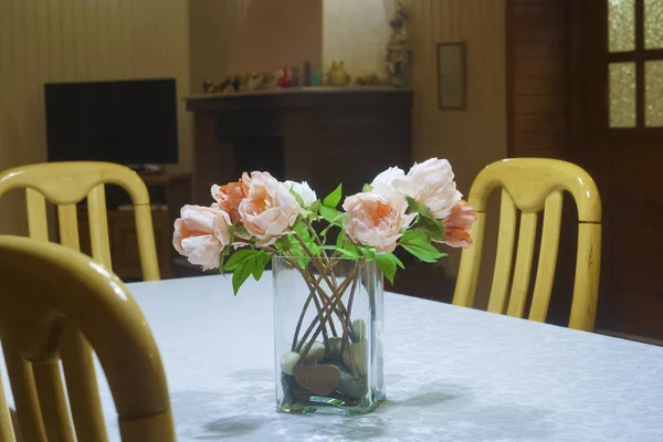 Décor Mariage Luxe Avec Des Fleurs Vase Verre Sur Table — Photo