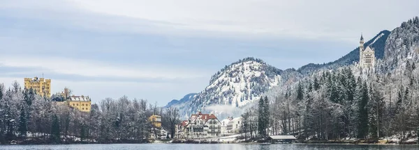 Alpsee Lago Baviera Alemanha Landsape Montanhas Inverno Neve — Fotografia de Stock