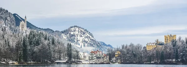 Alpsee Lago Baviera Alemanha Landsape Montanhas Inverno Neve Neuschwanstein Hohenschwangau — Fotografia de Stock