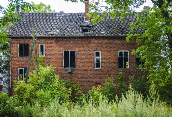 Exterior German Red Brick House Brown Tiled Roof Facade House — Stock Photo, Image